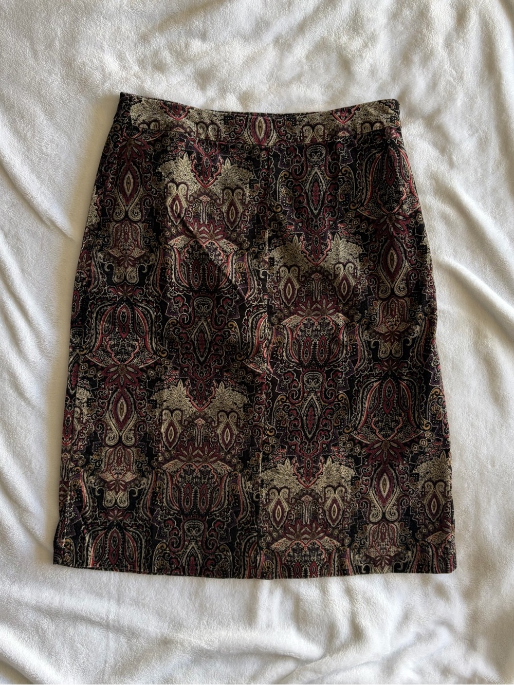 Croft & Barrow Black Burgundy Courdoroy Velvet Paisley Pencil Skirt 6 Grunge